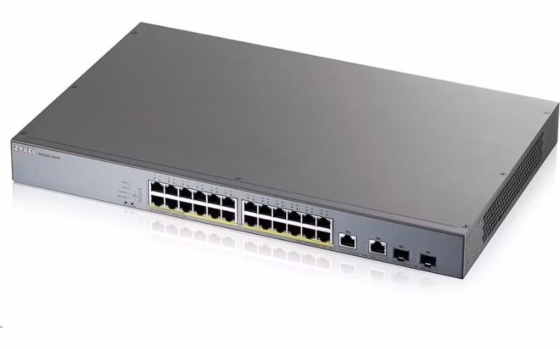 Zyxel GS1350-26HP 26portový inteligentný spravovaný CCTV PoE switch, dlhý dosah, 375W, 24x GbE, 2x combo RJ45/SFP