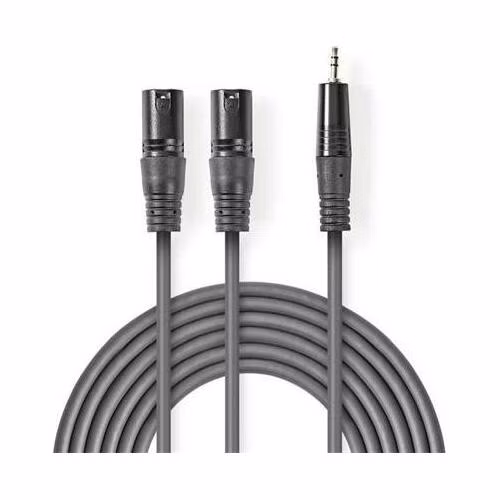 Nedis COTH15310GY15 - XLR Audiokabel | 2x XLR 3pinová Zástrčka – 3,5mm Zástrčka | 1,5 m | Šedá barva