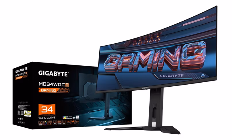 GIGABYTE MO34WQC2 GAMING Monitor 34" WQHD 3440x1440, OLED 1800R, 240Hz, 2xHDMI, DP, USB-C PD, USB HUB, Speakers