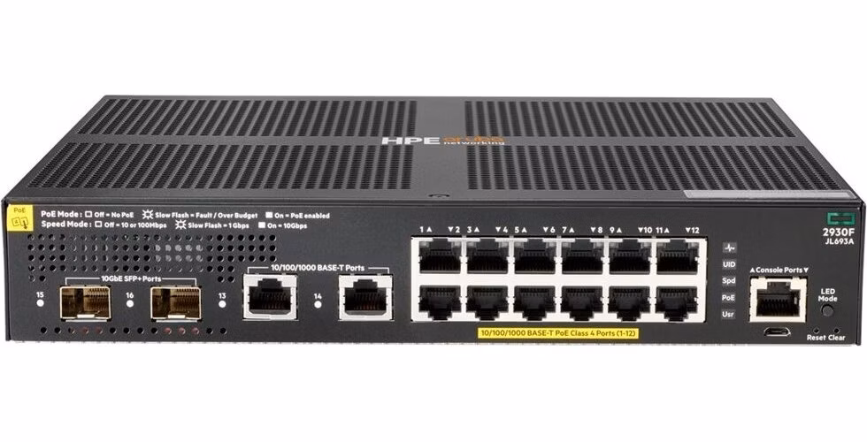 HPE Aruba Networking 2930F 12G PoE+ 2G/2SFP+ Switch