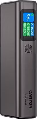 Canyon OnPower 230, Powerbank, 20.000 mAh, displej, in: USB-C, out: 2x USB-C /USB-A, 130W, hodiny/budík/teplomer
