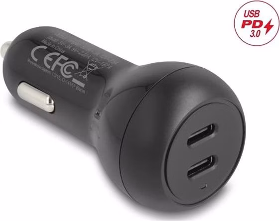 Delock Nabíječka do auta, 2 x USB Type-C™ PD 3.0, o výkonu 40 W