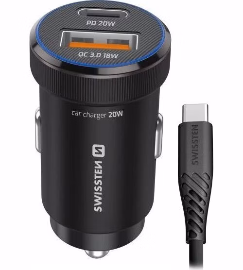 SWISSTEN CL ADAPTÉR USB-C PD + USB-A, 20W ČERNÝ + KABEL USB-C / USB-C, 1 M