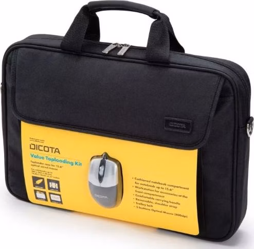 DICOTA Value Toploading Kit 14-16, Brašna na notebook s přiloženou optickou myší, černá