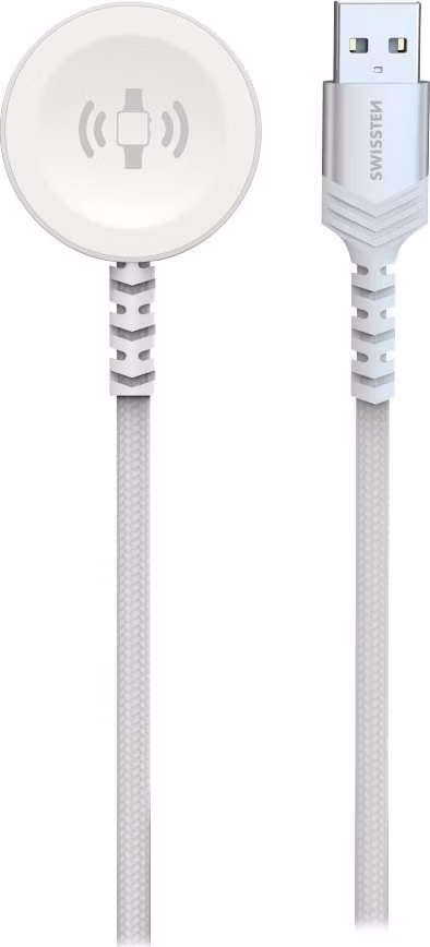 Swissten opletený magnetický kabel pro apple watch kovový, usb-a 1.2 m bílý