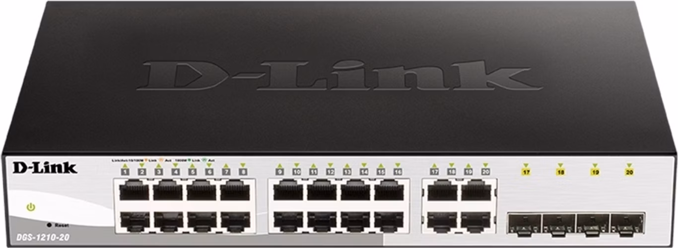 D-Link DGS-1210-20 20-portový gigabitový prepínač Smart+, 16x GbE, 4x RJ45/SFP, bez ventilátora
