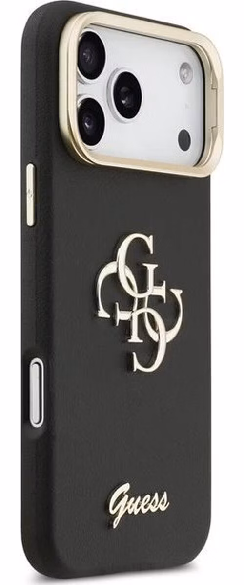 Guess PU Grained 4G Logo Stand Camera Frame kryt iPhone 17 Pro čierny