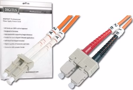 DIGITUS Fiber Optic Patch Cord, LC to SC, Multimode 50/125 µ, Duplex Length 3m  OM2