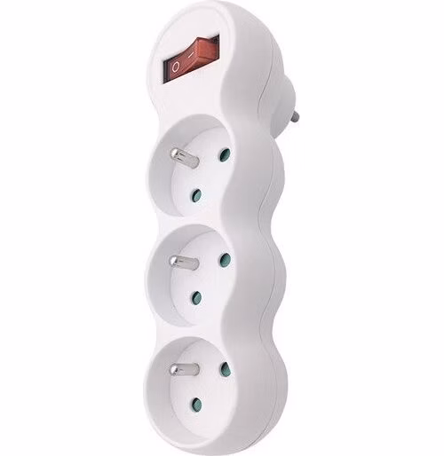 Solight rozbočovač s podperou, 3 x 10A, biely, vypínač