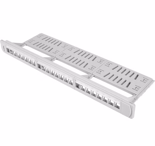 24PORTOVÝ PATCH PANEL 1U S ORGANIZÉROM PRE KEYSTONE MODULY ŠEDÝ LANBERG