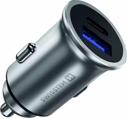 SWISSTEN CL ADAPTÉR POWER DELIVERY USB-C + QUICK CHARGE 3.0 36W METAL STŘÍBRNÝ