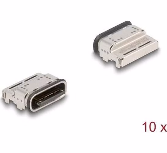 Delock 24-pinový SMD konektor USB 5 Gbps USB Type-C™, zásuvkový, k montáži pájením, vodotěsný, 10 ks