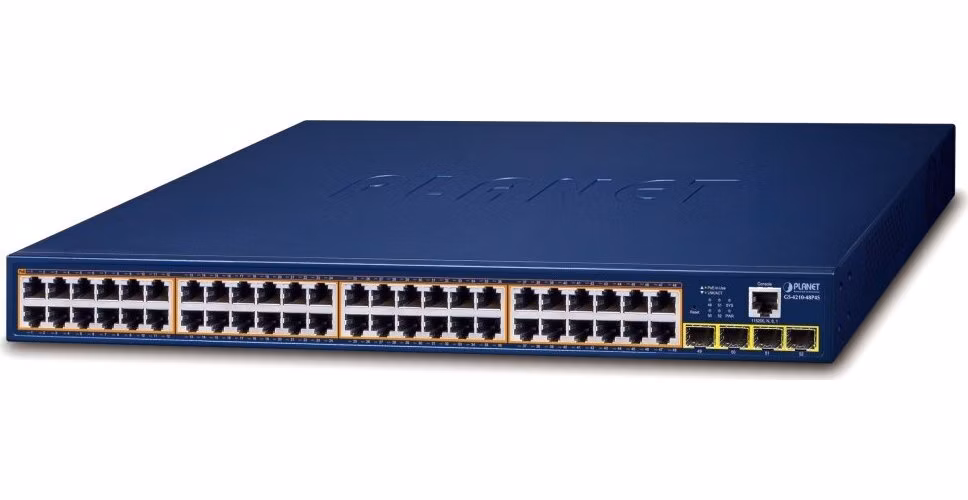 Planet GS-4210-48P4S L2 switch, 48x1Gb, 4x1Gb SFP, 48x PoE 802.3at 600W, QoS