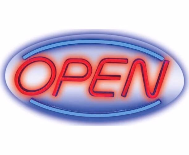 Dekoratívne PLEXI LED neón Open modro-červený