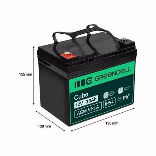 Green Cell AGM VRLA IP54 12V 33Ah baterie pro sekačky na trávu, skútry, lodě, invalidní vozíky