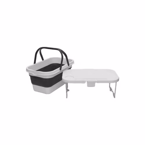 PLATINET KEMPINGOVÝ PIKNIKOVÝ KOŠÍK 47X29X23,5 CM, 16L, SKLÁDACÍ, S VÍKEM 2V 1 / STŮL BÍLÁ-ŠEDÁ