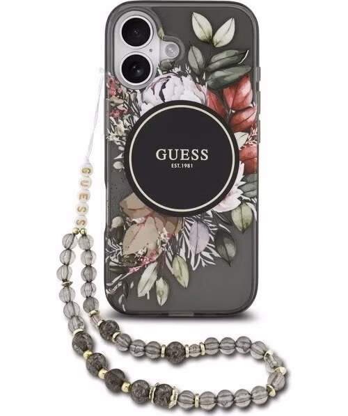 Guess IML Flowers Strap MagSafe kryt iPhone 17 čierny