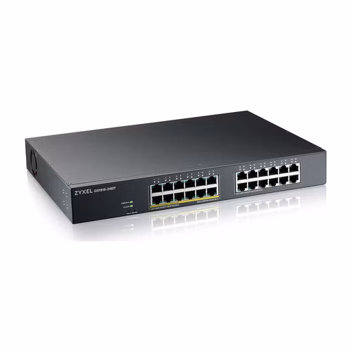 Zyxel GS1915-24EP, 24-port GbE, 12 port PoE, 130 Watt 802.3at, rackmount, fanless, Smart hybrid mode Switch, standalone