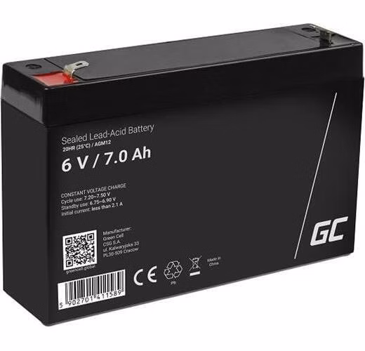 Green Cell AGM VRLA 6V 7Ah maintenance-free battery for the alarm system, cash register, toys