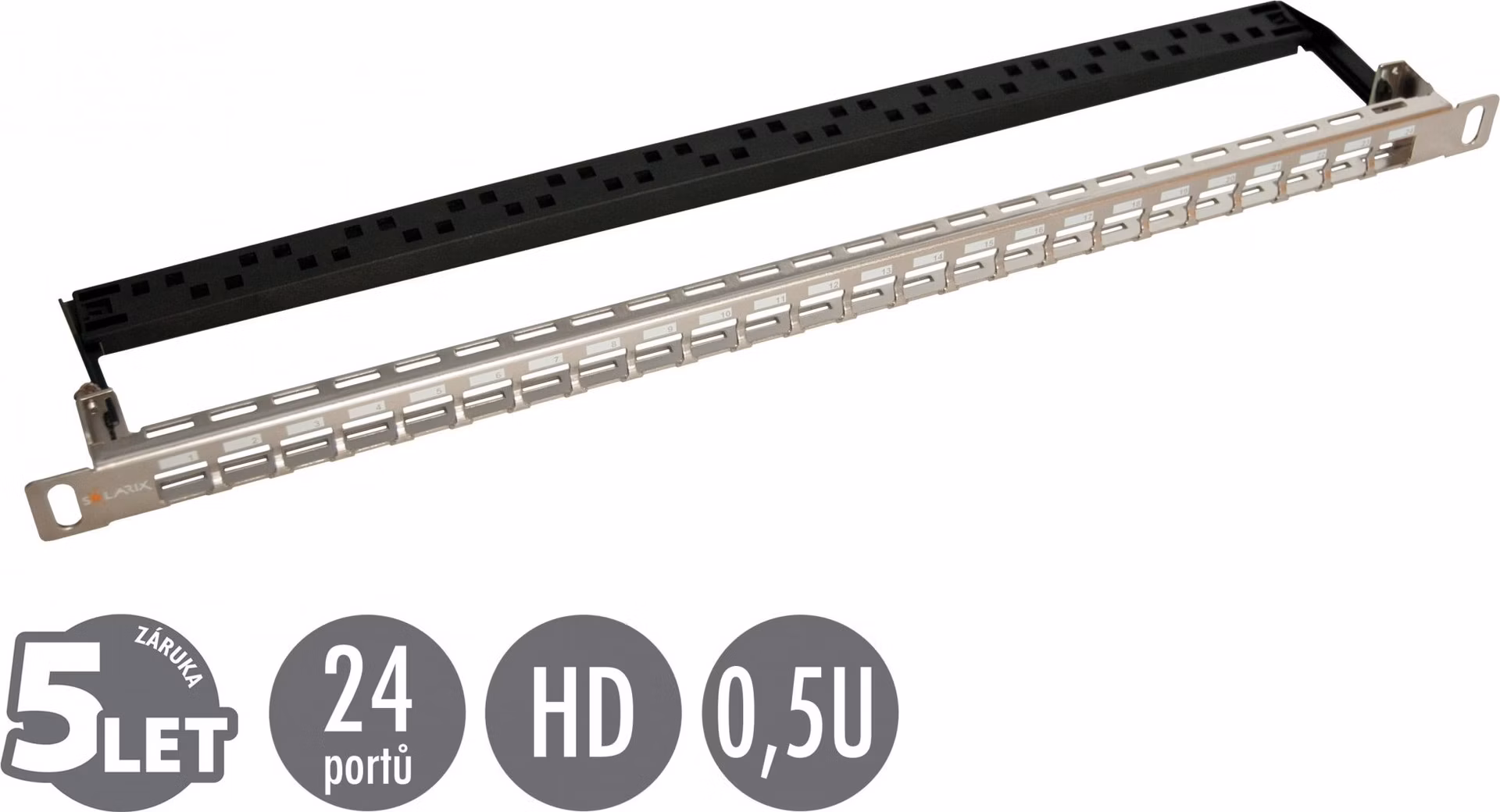 19" modulárny neosadený high-density patch panel Solarix 24 portov 0,5U SX24HDM-0-STP-SL-UNI