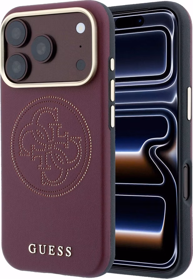 Guess PU Semi Wrap Perforated 4G Logo MagSafe kryt iPhone 18 Pro Max burgundy