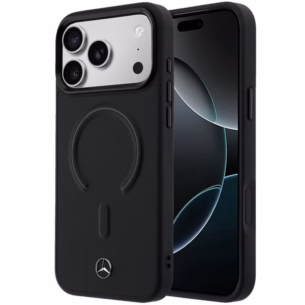 Mercedes PU Leather 3D MagSafe Zadný Kryt pre iPhone 17 Pro Max čierny