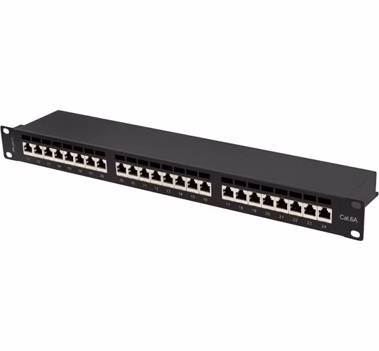 LANBERG PATCH PANEL 24 PORTŮ 1U 19" CAT.6A FTP STÍNĚNÝ ČERNÝ