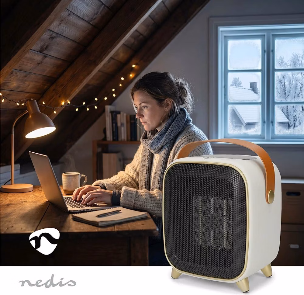 NEDIS keramický horkovzdušný ventilátor PTC/ termostat/ spotřeba 1200 W/ 2 tepelné režimy/ ochrana proti přehřátí