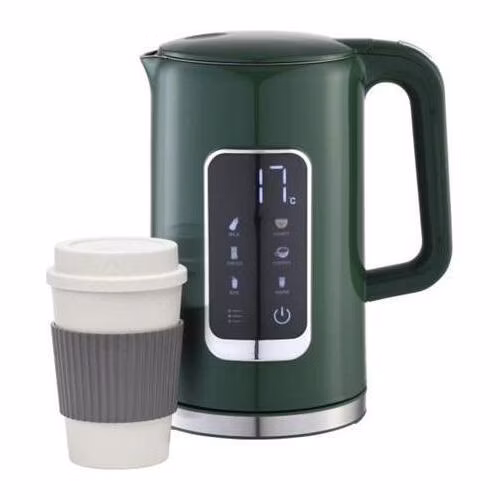 PLATINET RYCHLOVARNÁ KONVICE LCD 1,7L 5 TEPLOT + 450 ML CESTOVNÍ HRNEK, OLIVOVĚ ZELENÁ