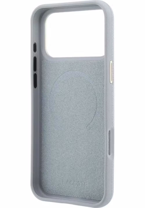 Lacoste PU Leather Champs Elysees Gold Logo MagSafe kryt iPhone 18 Pro Max šedý