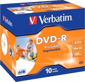 VERBATIM DVD-R (balenie 10 ks)Tlačiteľné/16x/4.7 GB/šperk