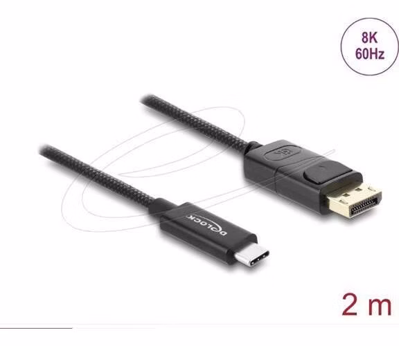 Delock Koaxiální kabel USB Type-C™ na DisplayPort (DP Alt Mode) 4K 60 Hz s pleteným opláštěním 2 m
