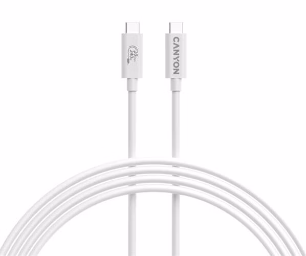 Canyon OnWire 240, 2 m, nabíjací a dátový kábel USB-C / USB-C, USB4, 240 W PD, 20 Gb/s, TPE, biely