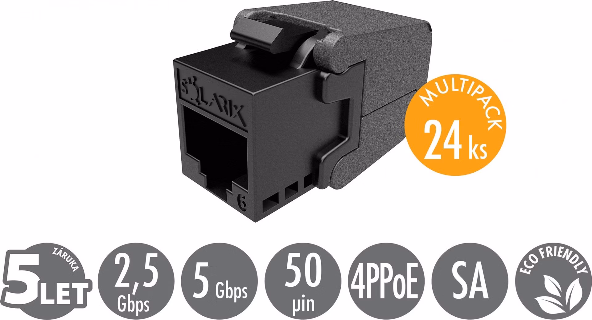 MULTIPACK 24 ks - samořezný keystone Solarix CAT6 UTP SXKJ-6-UTP-BK-SA Component Level a 4PPoE