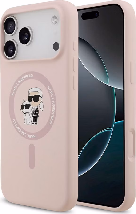 Karl Lagerfeld Liquid Silicone Karl and Choupette MagSafe kryt iPhone 18 Pro Max ružový