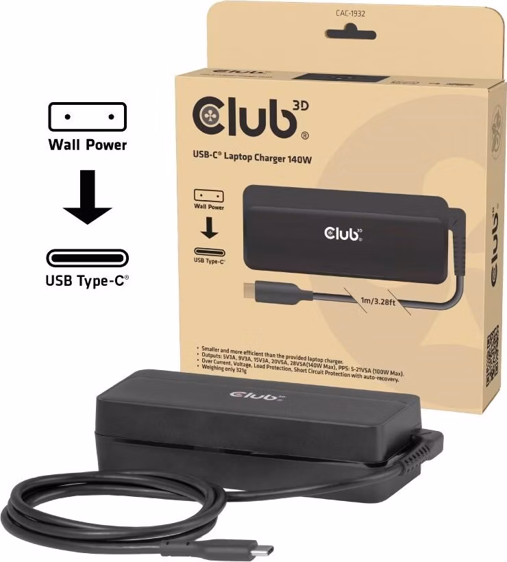 Club3D Nabíječka pro notebook, USB-C, 140W, 1m
