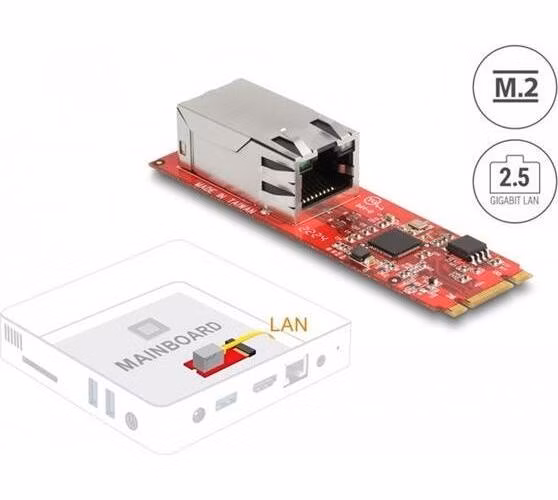 Delock Převodník M.2 Key B+M samec na 1 x RJ45 2,5 Gigabit LAN port horizontální