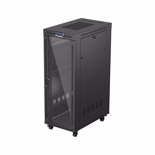 19" VOĽNE STOJÚCA RACKOVÁ SKRIŇA 32U 600X1000 ČIERNY LANBERG LCD SKLENENÉ DVERE (PLOCHÉ BALENIE)
