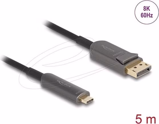 Delock Aktivní optický kabel USB Type-C™ na DisplayPort 8K, 60 Hz, 40 Gbps, 5 m, černý