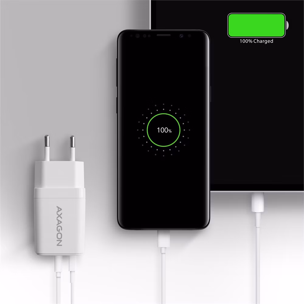 AXAGON ACU-PQ33W, GaN nabíjačka do siete 33W, USB-A+USB-C, PD3.0/PPS/QC4+/SFC2.0/Apple, biela