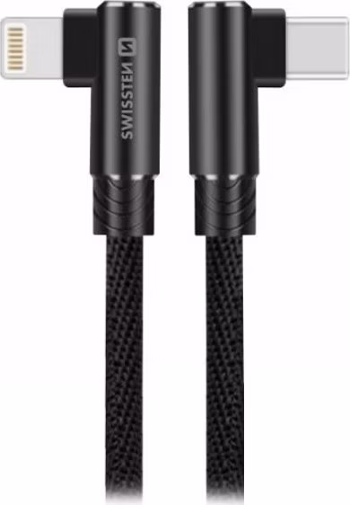 SWISSTEN TEXTILNÍ DATOVÝ KABEL ARCADE USB-C / LIGHTNING 1,2 M ČERNÝ