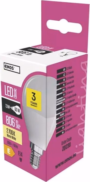 EMOS LED žiarovka Classic Mini Globe 7,3W E14 teplá biela