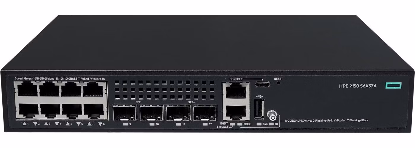 HPE Networking CW 2150 8p 10M/100M/1G PoE+ 2p SFP 1G 2p SFP+ 1G/10G 125W Switch