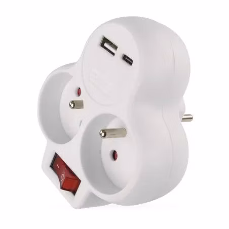 EMOS Rozbočovacia zásuvka 2×, vypínač., 1×USB-A+1×USB-C, biela