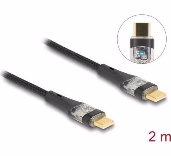 Delock Datový a rychlonabíjecí kabel USB 2.0 ze zástrčky rozhraní USB Type-C™ na zástrčku, průhledný, PD 3.0 100 W, 2 m
