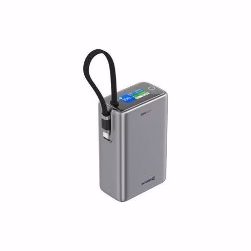 SWISSTEN POWER BANK CESTOVNÍ 25000 mAh (96.25Wh) 100W S INTEGROVANÝM KABELEM USB-C ŠEDÁ