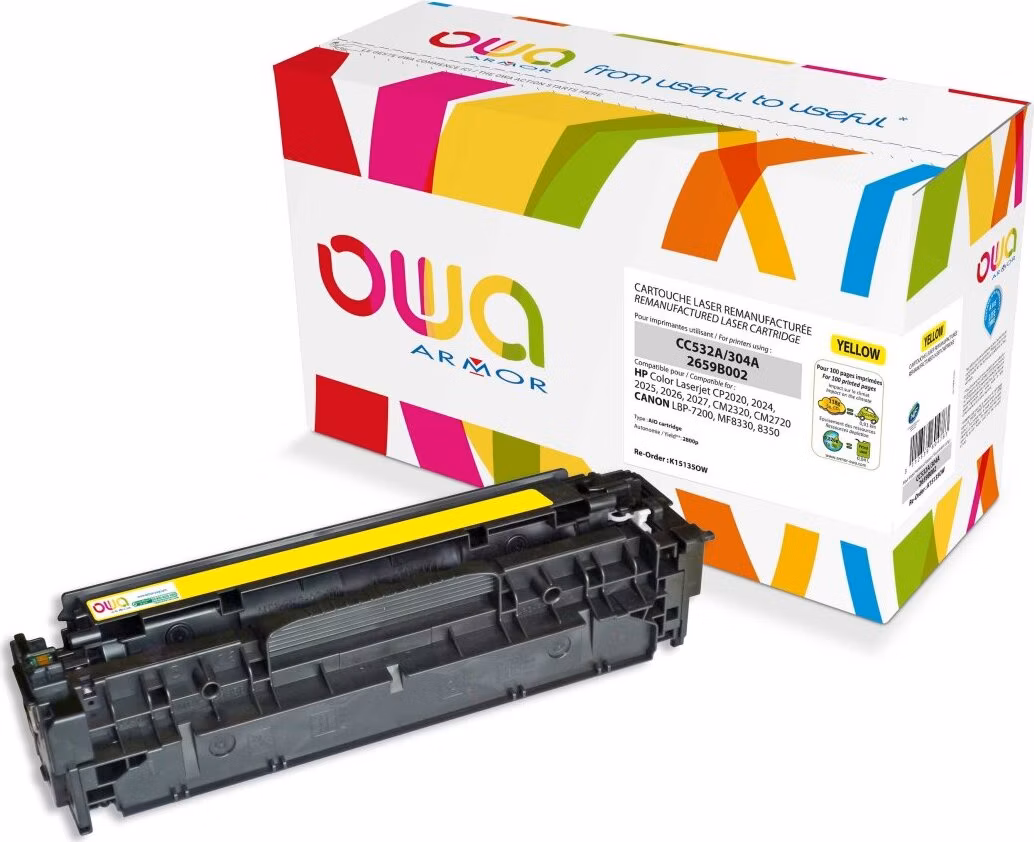 OWA Armor toner pre HP Color Laserjet CP2020, CP2025, CM2320, CM2720, 2800 strán, CC532A, žltá/žltá