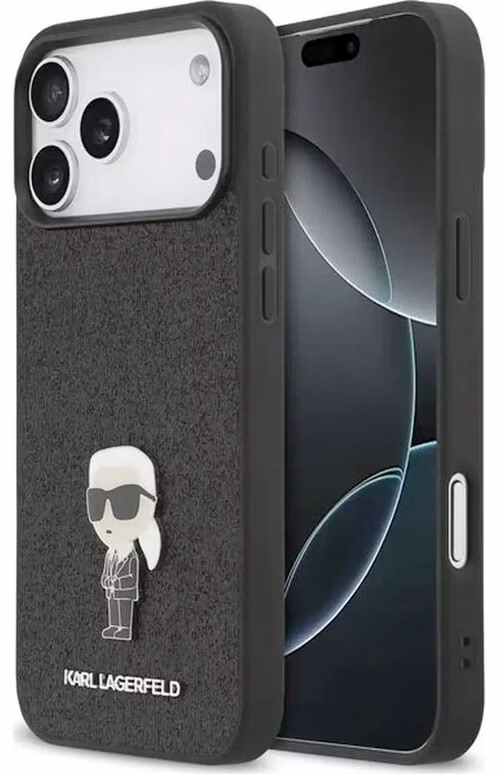 Karl Lagerfeld Fixed Glitter Metal Ikonik kryt iPhone 17 Pro čierny