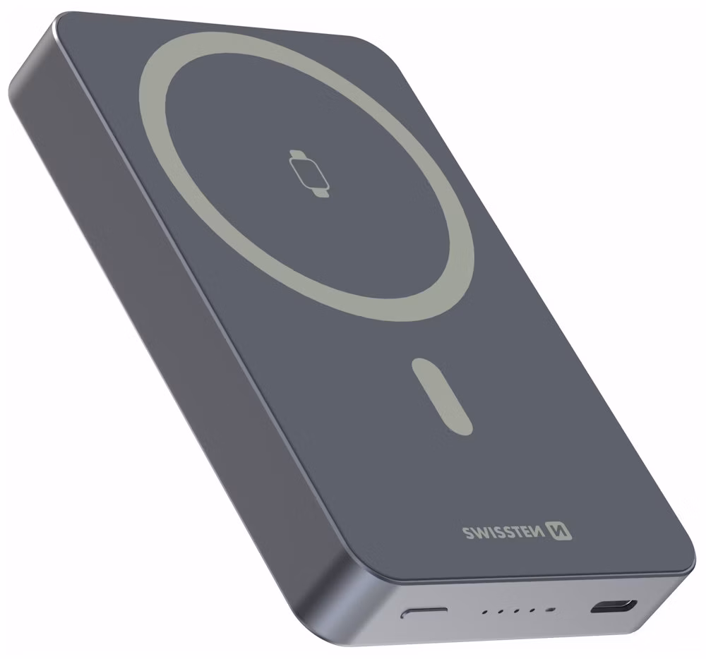 Swissten Power Bank Fusion 10000 mAh S Nabíjením Apple Watch (Kompatibilní S Magsafe) Stříbrná