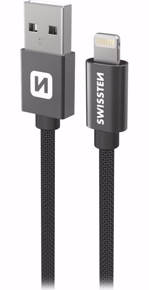 Swissten Datový kabel Textile USB / Lightning 0,5 m černý